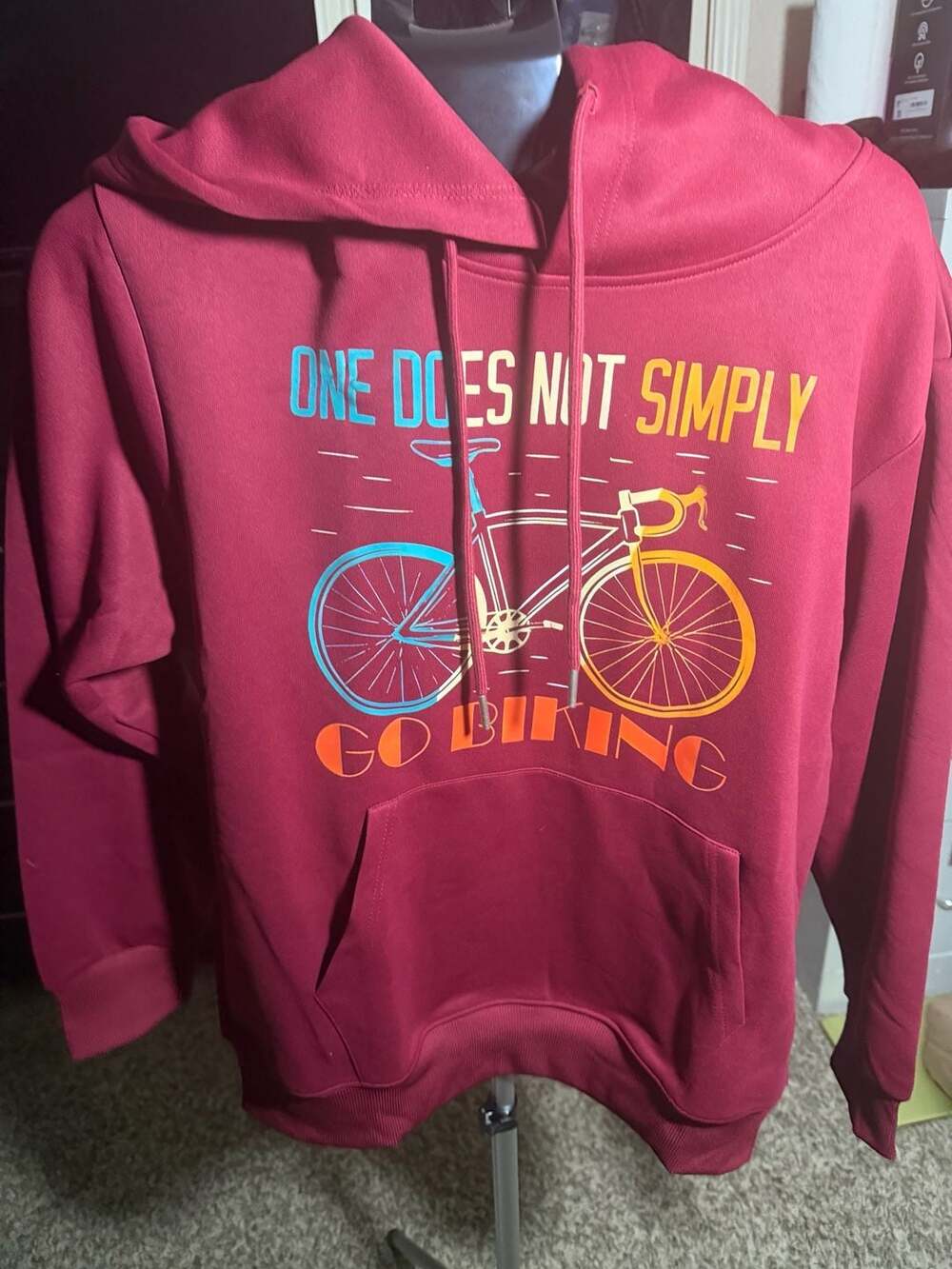 One Does Not Simply Go Biking Graphic Pullover Hoodie Maroon